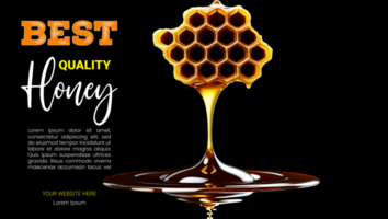 Honey pouring from beehive combs with natures golden touch psd
