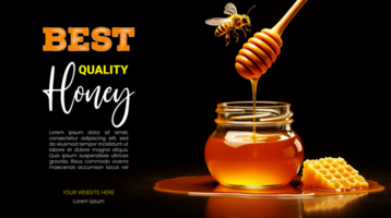 Delicious honey product dripping from a hexagonal honeycomb psd