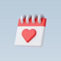3d Realistic Calendar with Heart Iconl illustration vector