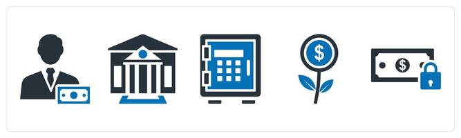 A set of 5 mix icons as accountant, bank, locker vector