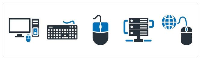 A set of 5 mix icons as computer, keyboard, mouse vector
