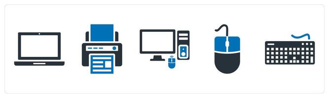 A set of 5 mix icons as laptop, printer, computer vector