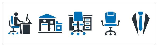 A set of 5 mix icons as office work, office, office table vector