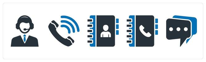 A set of 5 mix icons as customer support, calling, contact book vector
