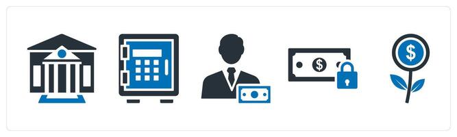 A set of 5 mix icons as bank, locker, accountant vector
