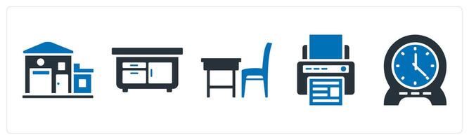 A set of 5 mix icons as office, drawers, office table vector