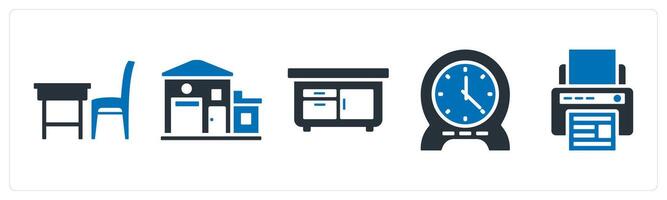 A set of 5 mix icons as office table, office, drawers vector