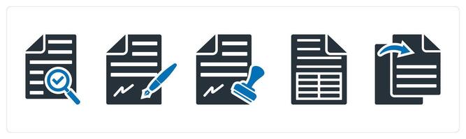 A set of 5 mix icons as search file, agreement, stamp paper vector