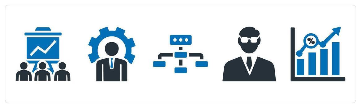 A set of 5 mix icons as business presentation, business management, business hierarchy vector