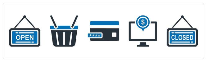 A set of 5 mix icons as open board, basket, credit card vector