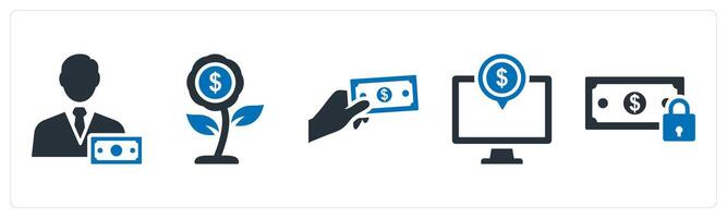 A set of 5 mix icons as accountact, investment, cash in hand vector