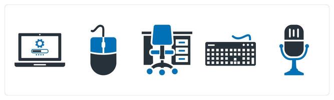 A set of 5 mix icons as password login, mouse, office table vector