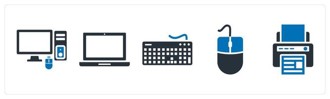 A set of 5 mix icons as computer, laptop, keyboard vector