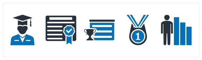 A set of 5 mix icons as graduate man, certificate, trophy vector