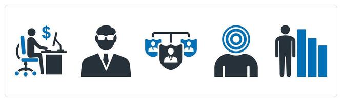 A set of 5 mix icons as office work, businessman, work responsibilities vector