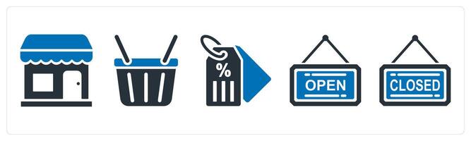 A set of 5 mix icons as store, basket, discount tags vector