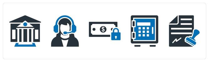 A set of 5 mix icons as bank, customer support, money security vector