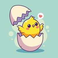 cute little chick in eggshell with eggshell illustration design vector