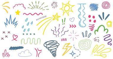 Hand drawn colorful lines. Different textures and shapes contemporary art vector