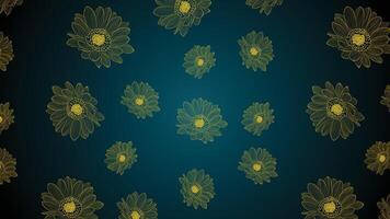 Golden sun flower line art pattern in dark blue background for fabric print, paper print, social media, party print or any use. golden flower doodle vector