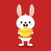 Happy Chinese new year greeting card with cute rabbit. Animal holidays cartoon character. Rabbit icon . Year of Rabit. vector