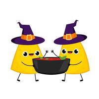Nacho in a witch hat. Nacho character design. Nachos on white background. vector