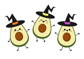 Avocado character design. avocado on white background. Avocado in a witch hat. vector