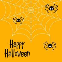 Happy Halloween text banner. Happy Halloween text design on orange background. Spider in Halloween day. Spider web. vector