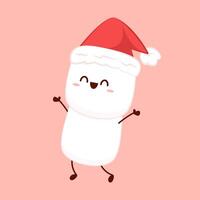 Marshmallow cartoon. marshmallow character design. Marshmallow with a Santa claus hat. vector