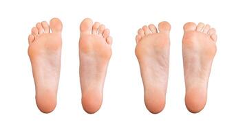 Bare feet pair. Relaxed and symmetrical pose showcasing smooth soles and toes, emphasizing natural photo