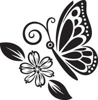 Elegant Butterfly and Flower Design Intricate Black and White Art vector