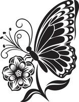 Stylized Butterfly with Flower Symmetrical Line Art Illustration vector