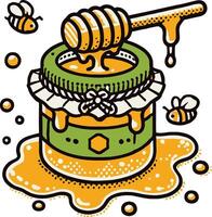 Honey jar with honey and bees illustration vector