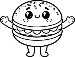 A coloring page with a hamburger character vector