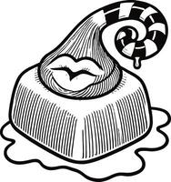 A black and white drawing of a candy bar with a kiss on it vector