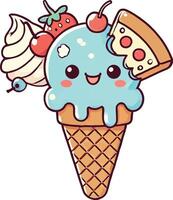 Ice cream with kawaii characters and toppings vector