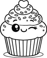 Cupcake coloring pages for kids vector