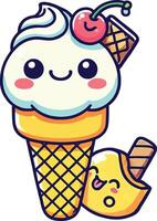 An ice cream cone with a cherry on top and a cheese vector