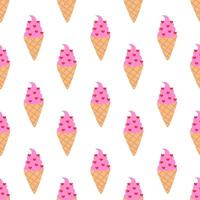 Seamless Pattern. Ice cream in waffle cone with heart. Valentine day sweet food. flat illustration. vector