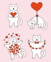 Set of Valentine day Cat characters. flat illustration. vector