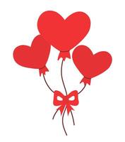 Red bunch Balloons in form shape heart with tie bow. Valentine Day. flat illustration. vector