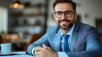 Realistic image of a legal advisor discussing a home purchase agreement with clients in a formal setting photo