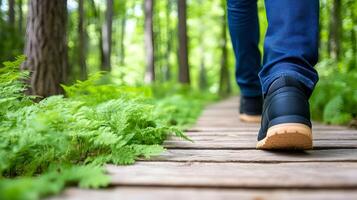 Individual walking in a forest, embracing mindfulness and solitude photo
