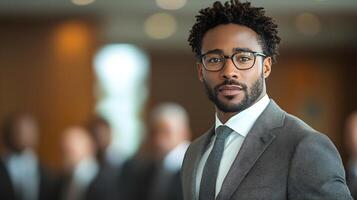 A business consultant presenting a growth strategy to a group of executives in a corporate boardroom, presentation, strategy, leadership, data analysis, graphs, confidence, formal attire, engaged photo