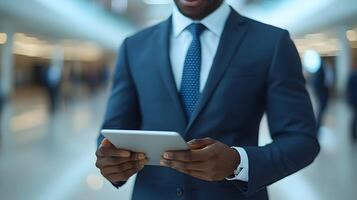 Group of business people using a tablet, discussing strategy, collaborative atmosphere, high-quality 3D render photo