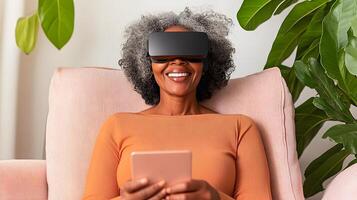 Individual using augmented reality glasses for project visualization at home photo