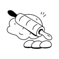 Rolling pin and dough ready for baking preparation vector