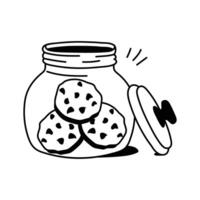 Amazing icon of a glass cookie jar with a few chocolate chip cookies inside vector