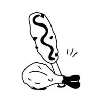Fried chicken drumstick and a corndog, concept icon of bakery items vector