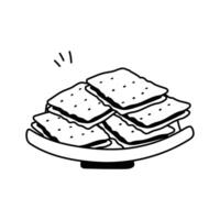 A stack of crackers arranged on a stylized, shallow plate vector